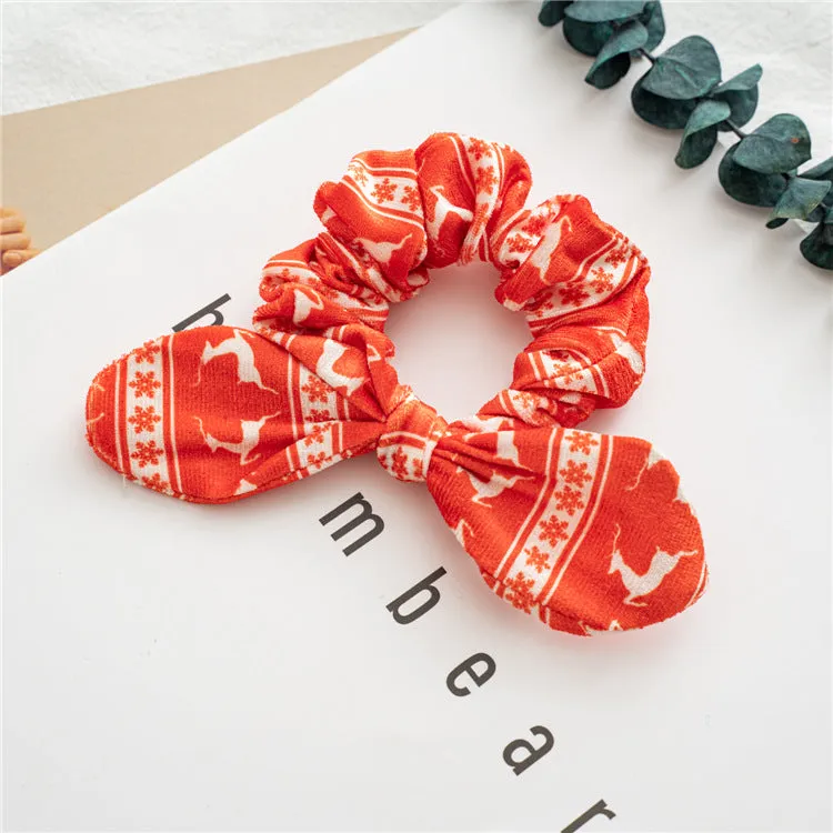 10pcs Hair Ties Christmas Flannel Rabbit Ears Girl Hair Ring