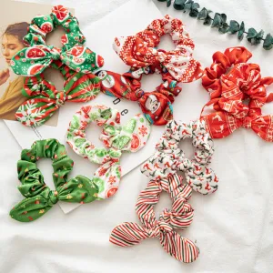 10pcs Hair Ties Christmas Flannel Rabbit Ears Girl Hair Ring