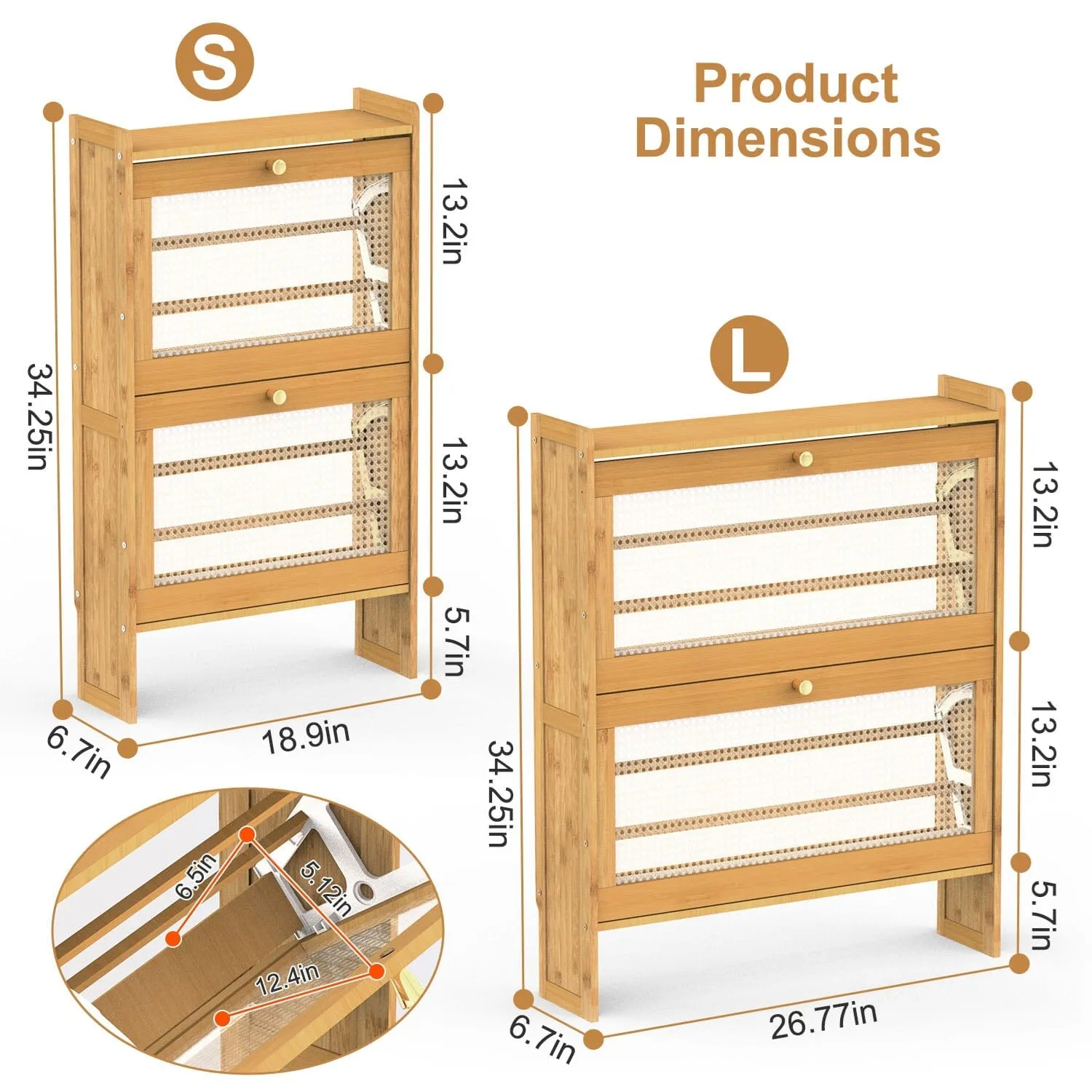 2-Tier Shoe Cabinet with 2 Flip Drawers Slim Bamboo Rack Narrow Shoe Organizer