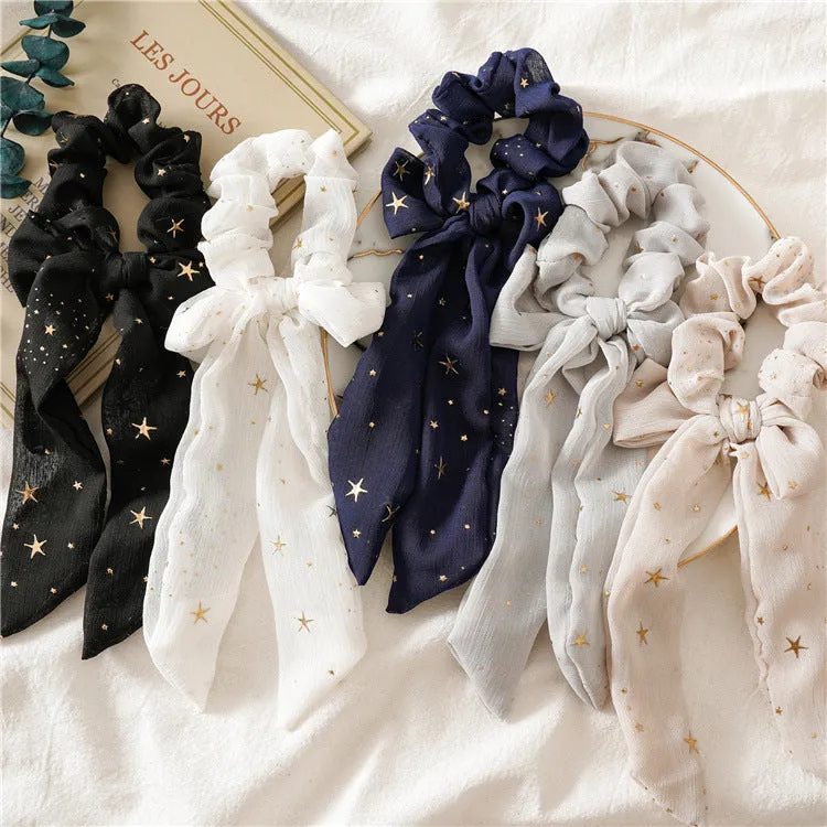 5PCs Chiffon Bowknot Ponytail Streamers for Girls and Adults