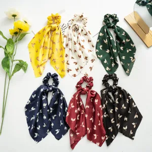 6Pcs Hair Scarf  Chiffon  Hair Bands Ponytail  Ponytail Holder Scrunchy Ties  2 in 1 Hair Bands Ponytail