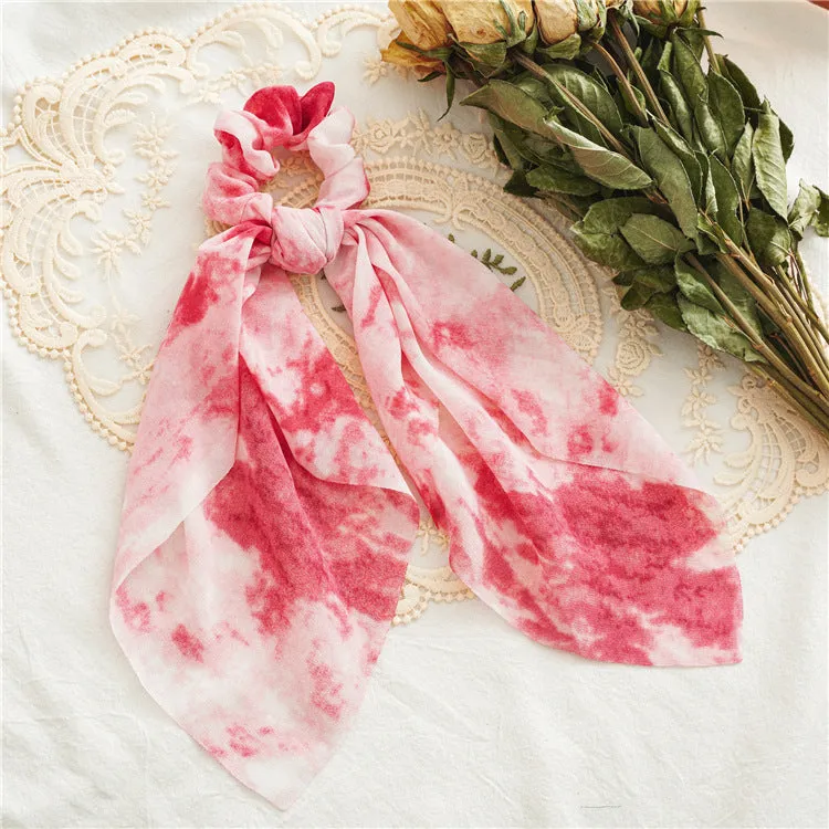 6PCs Tie-Dyed Hair Ties Fabric Streamers Women's Hair Ring