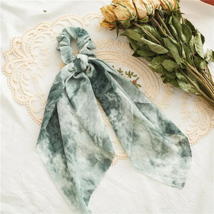 6PCs Tie-Dyed Hair Ties Fabric Streamers Women's Hair Ring