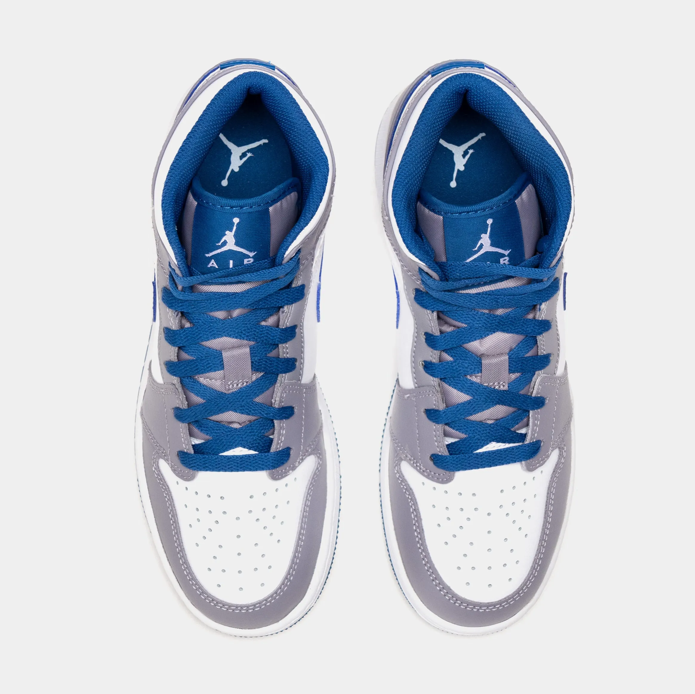 Air Jordan 1 Retro Mid True Blue Grade School Lifestyle Shoes (Grey/Blue) Free Shipping