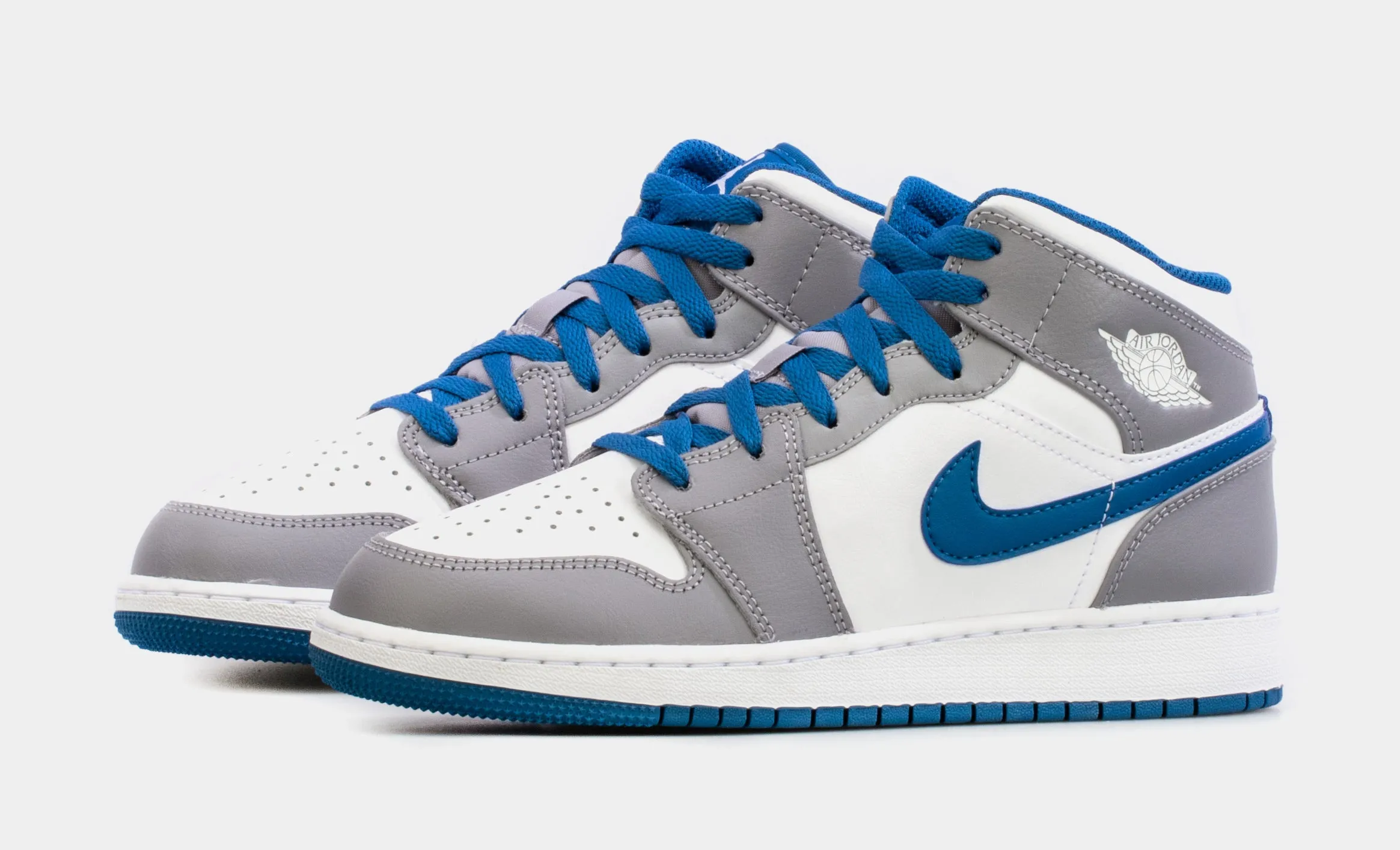 Air Jordan 1 Retro Mid True Blue Grade School Lifestyle Shoes (Grey/Blue) Free Shipping