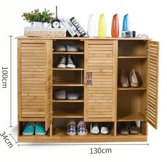 Bamboo Multi-Tiers Shoe Racks Shelf With Door Bamboo Shelves Storage Book Case