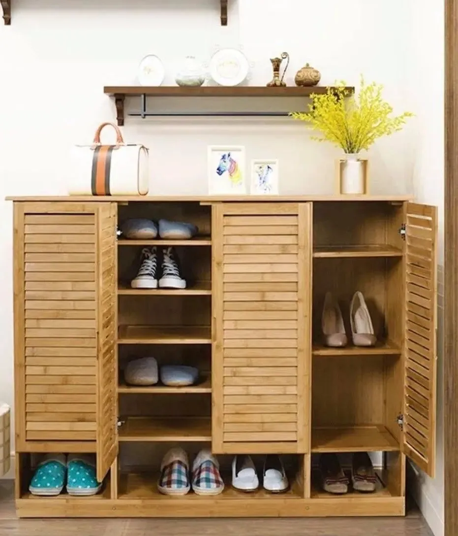 Bamboo Multi-Tiers Shoe Racks Shelf With Door Bamboo Shelves Storage Book Case