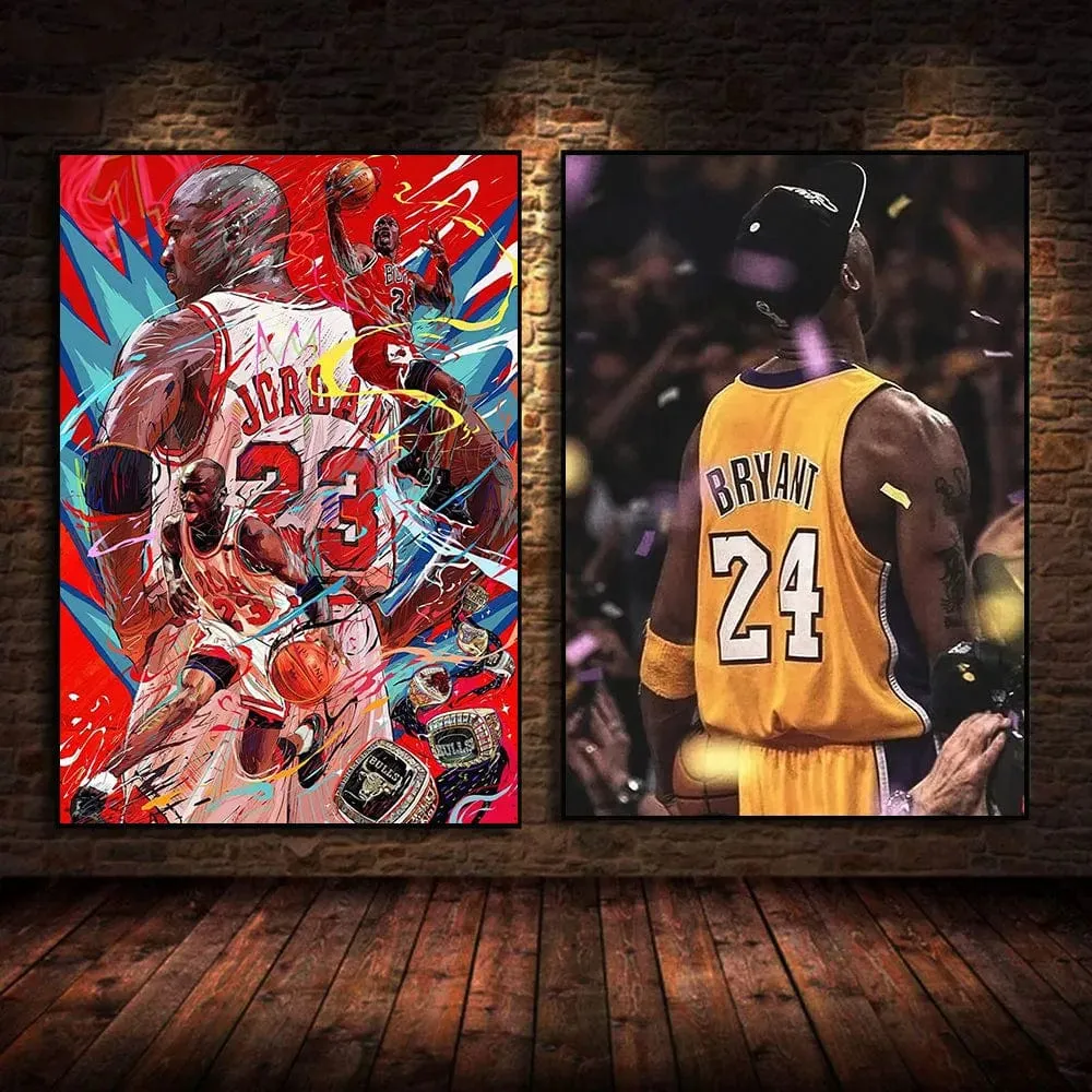 Basketball Stars Canvas Artwork Prints Kobe James Jordan Modern Wall Art