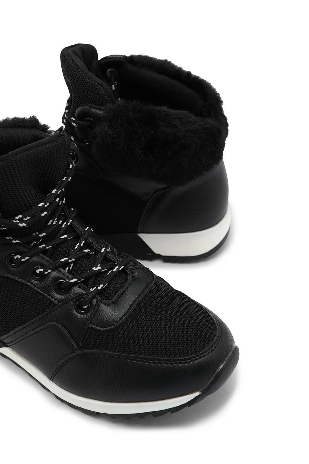 Black Faux-Fur High Top Sneaker