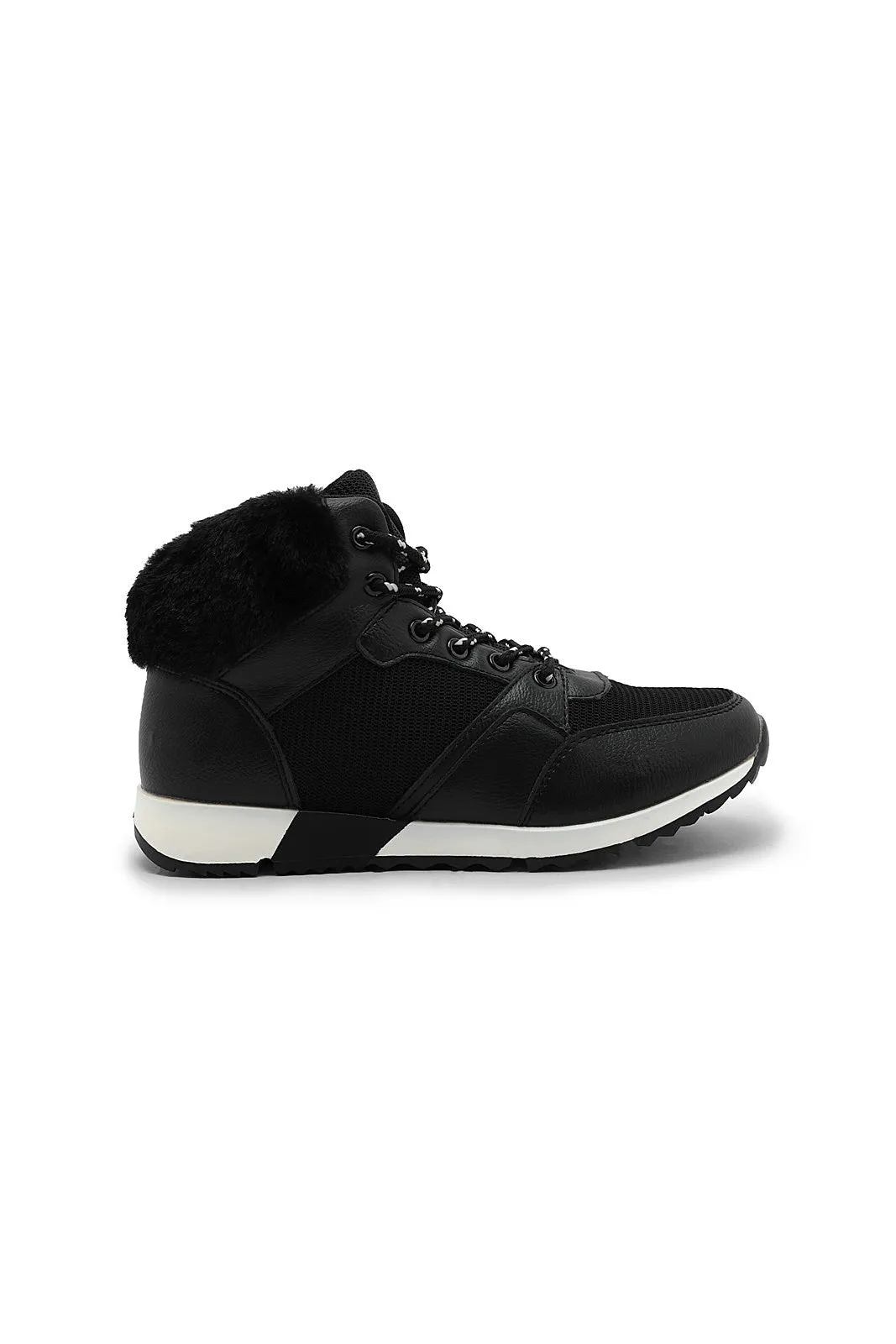 Black Faux-Fur High Top Sneaker