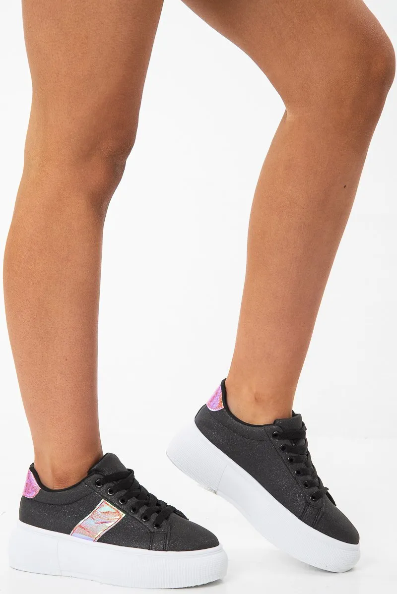 Black Glitter Chunky Sole Trainers - Faye