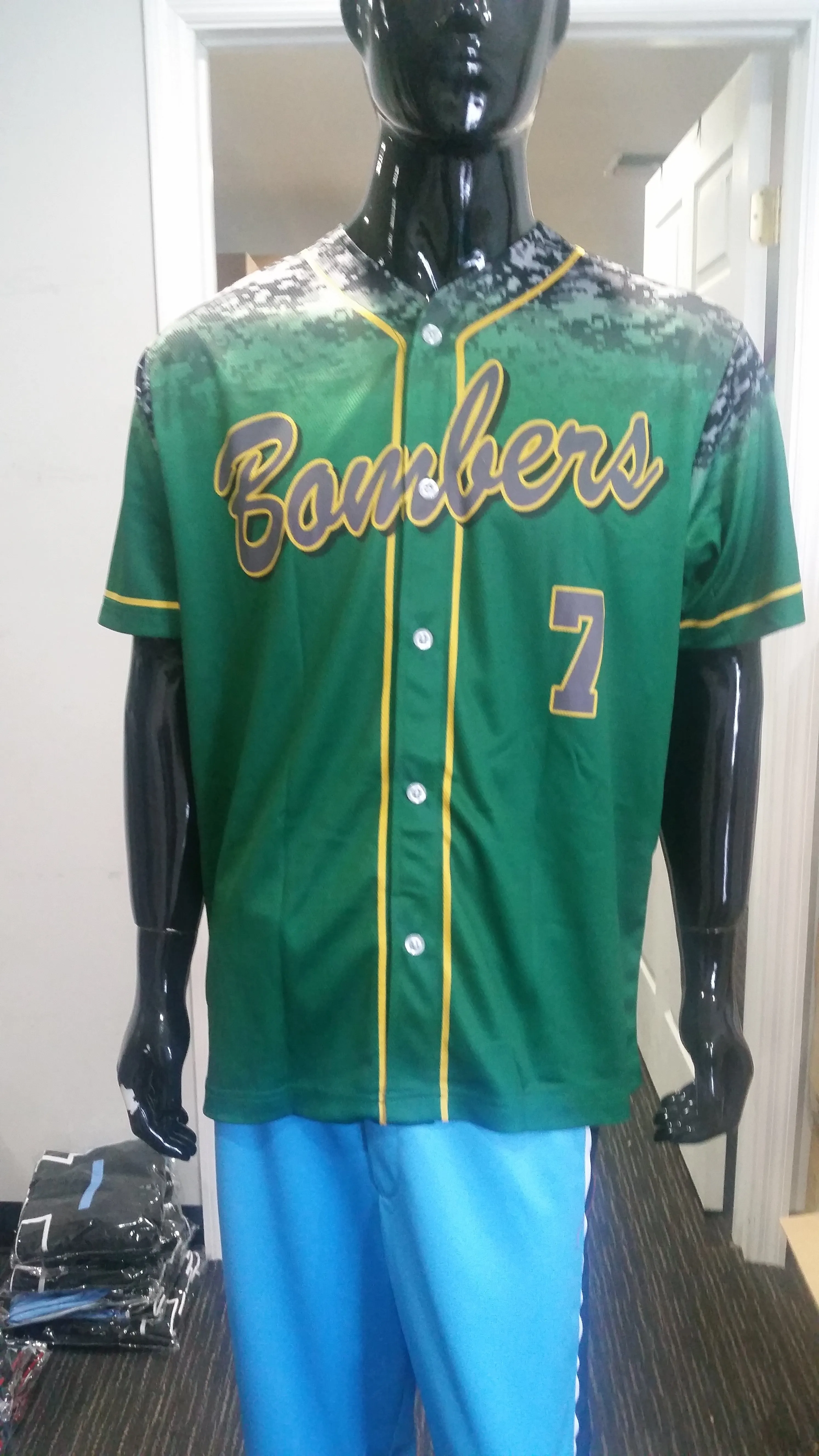 Bombers; Green, Digital Camo; Button-Up - Custom Full-Dye Jersey