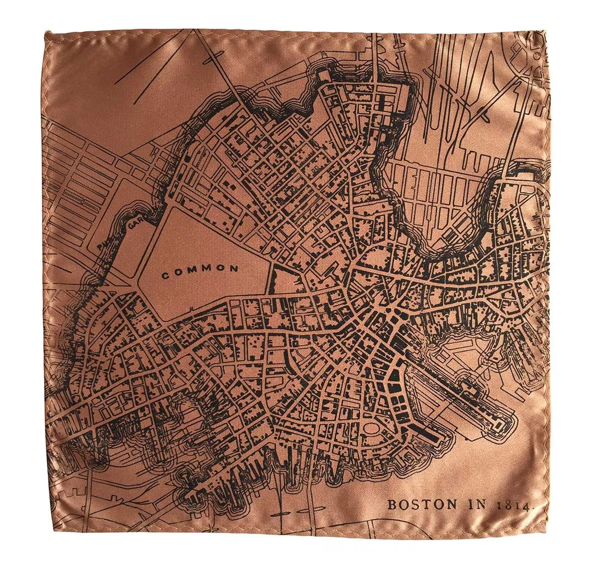 Boston Map Pocket Square. 1814 Vintage Print