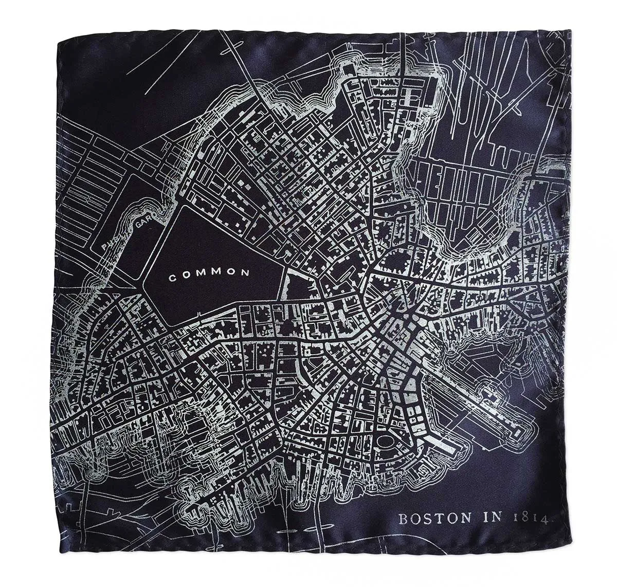 Boston Map Pocket Square. 1814 Vintage Print