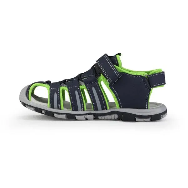 BOYS LEATHER SANDALS - NAVY WITH GREEN LINING