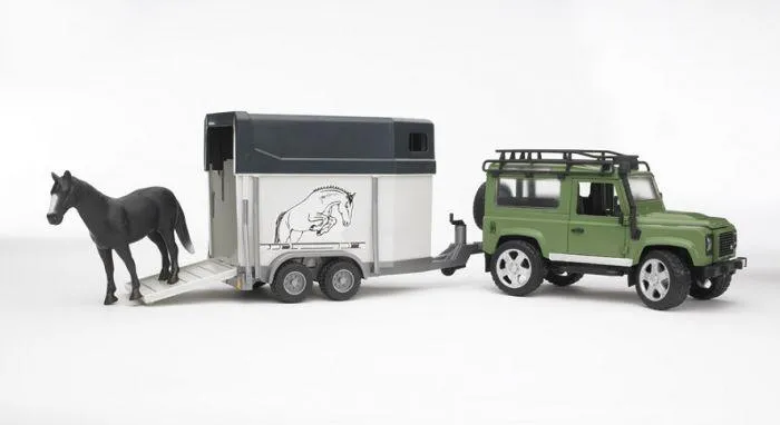 Bruder 2592 Land Rover Defender with Horse Trailer & Brown Horse