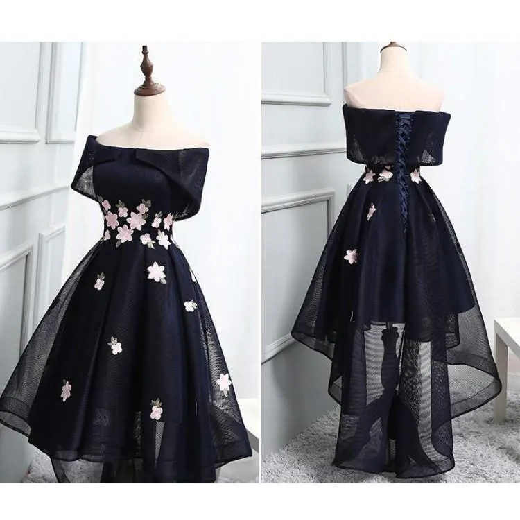 Chic Off-the-Shoulder Appliques Short High Low Homecoming Dress PD250