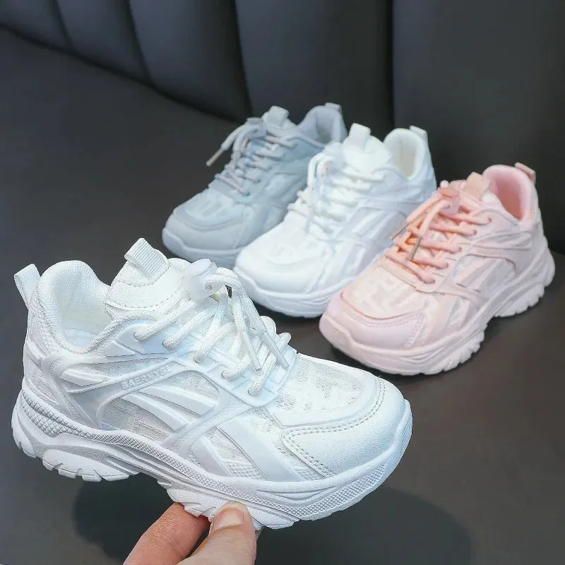 Children Casual Shoes Kids Sneakers for Boys and Girls Solid White Shoes Mesh Breathable Running Sports Tenis Chunky Sneakers