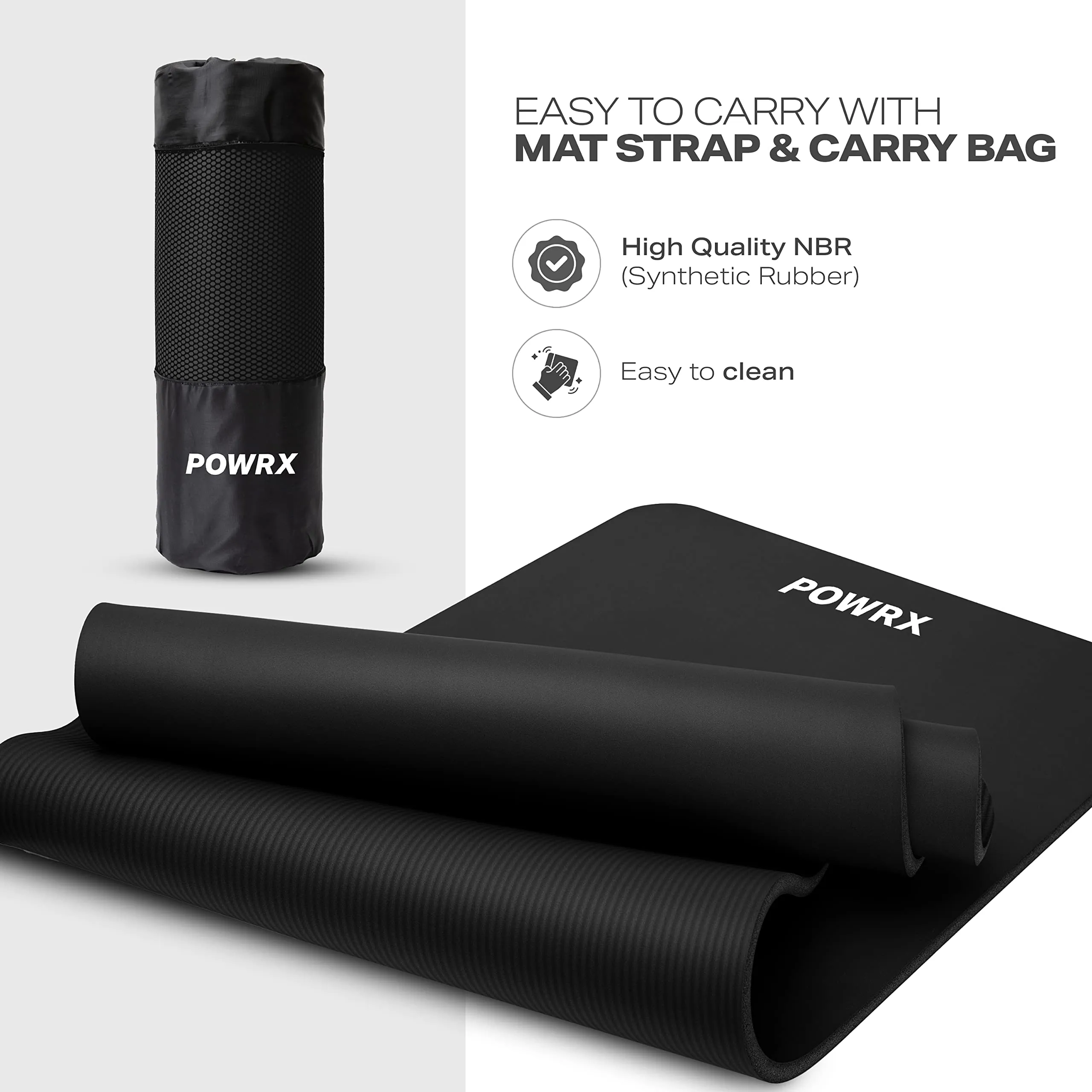 Exercise Yoga Mat Extra Thick Large With Carrying Strip And Bag Nonslip Skin