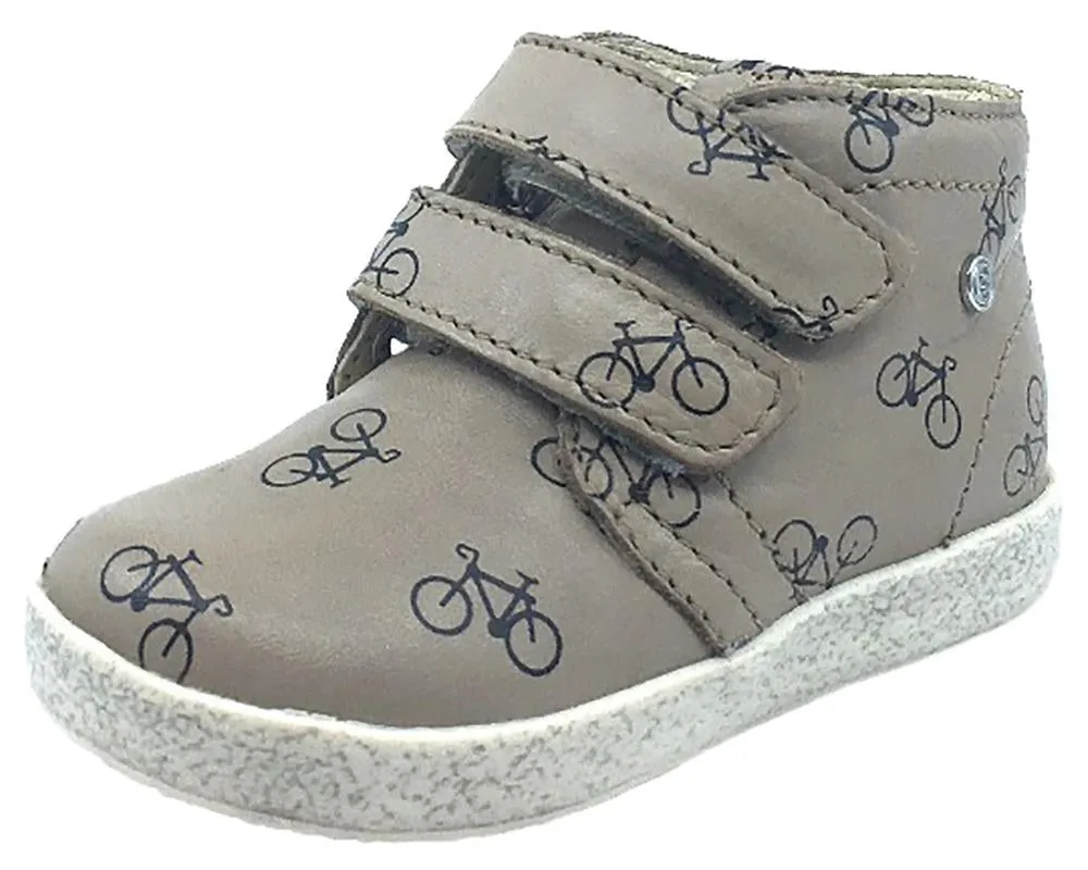 Falcotto Boy's & Girl's Tan Bike Icon Printed Leather Double Strap High Top Sneaker Shoe