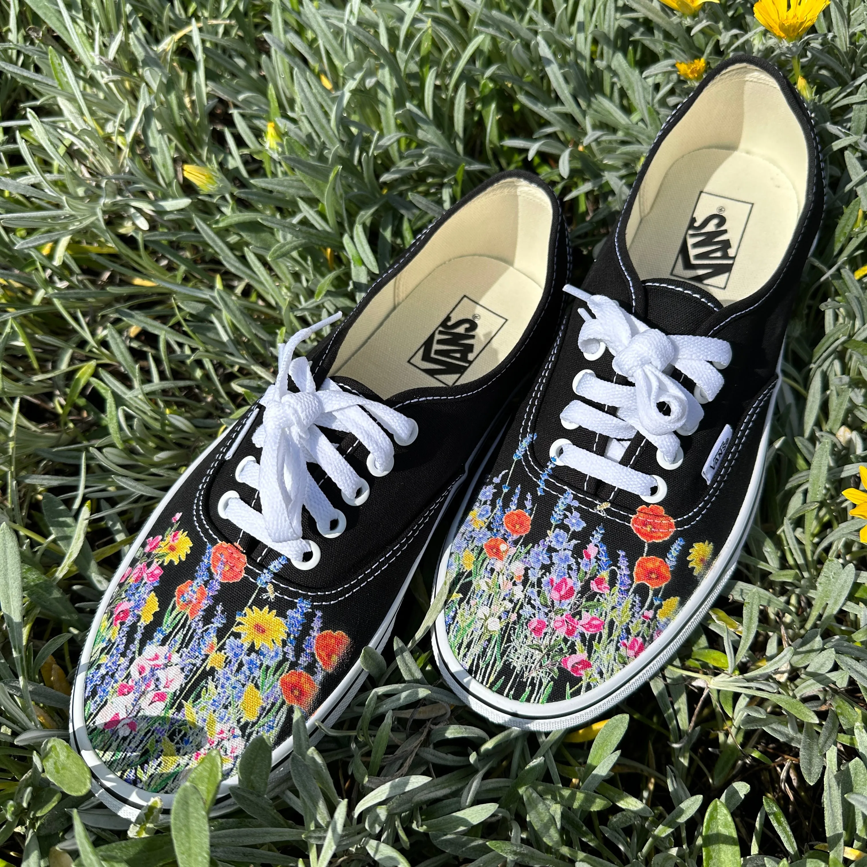 Flower Field Vans Authentic Shoes for Women and Men