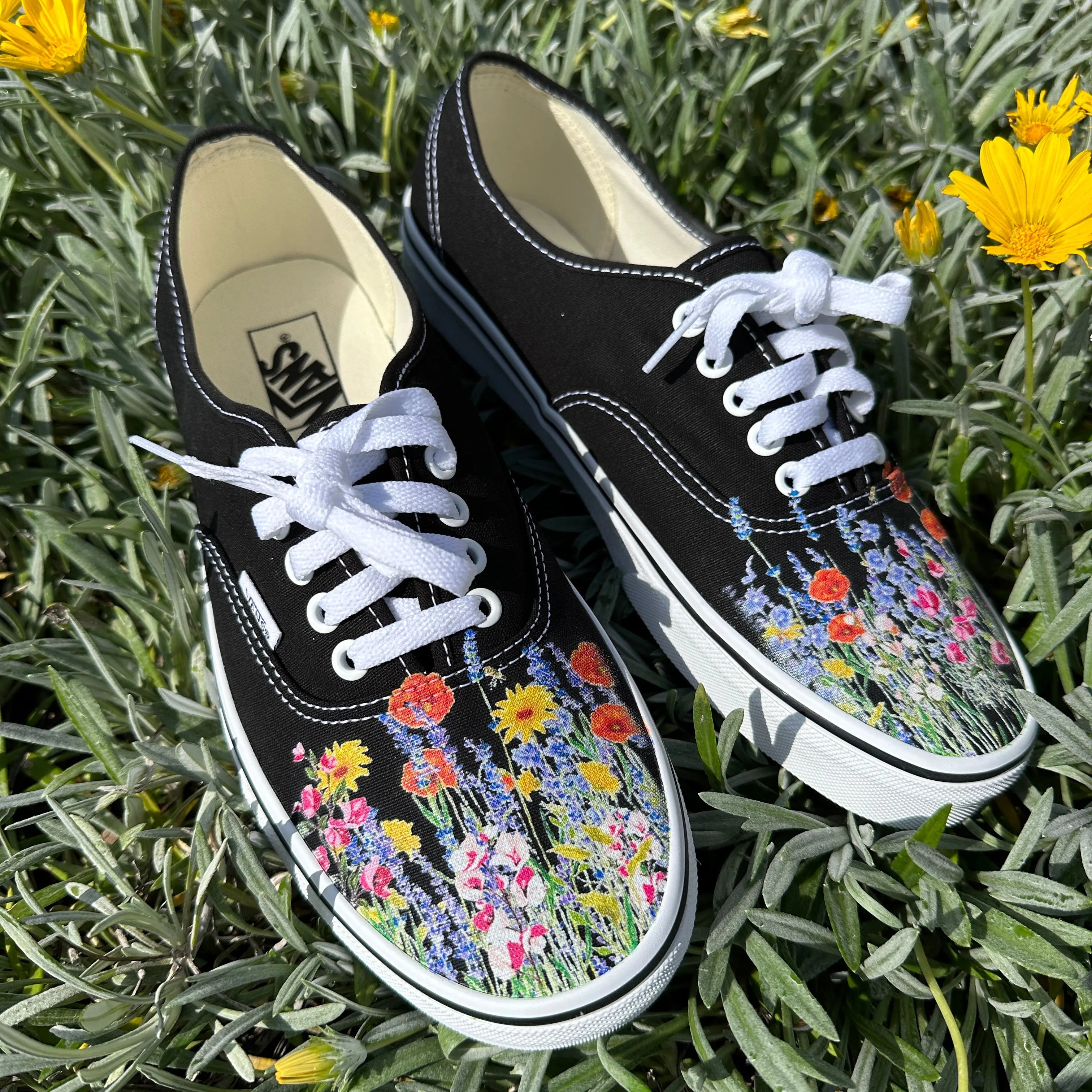 Flower Field Vans Authentic Shoes for Women and Men