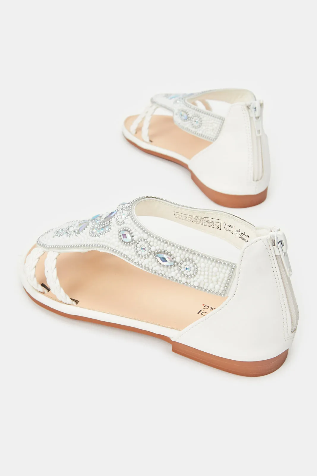 Girls White Diamante Sandals