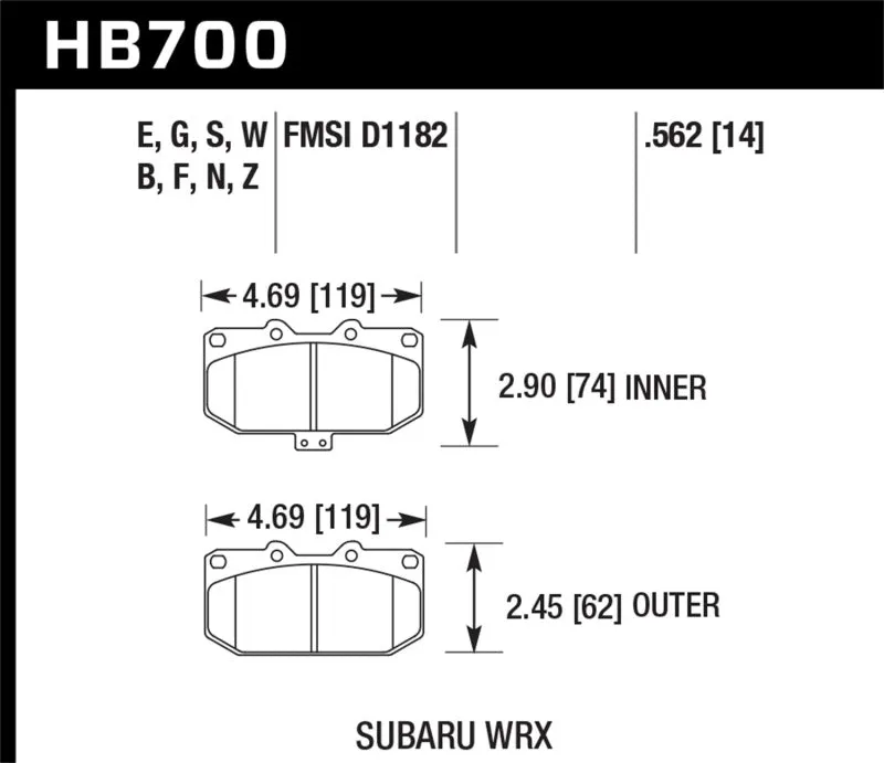 Hawk DTC-60 Race Front Brake Pads - 06-07 Subaru Impreza WRX - HB700G.562