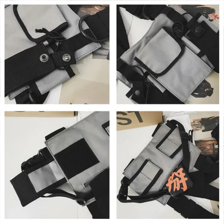 Hip-Hop Functional Chest Bag Vest Trendy Backpack(Black)