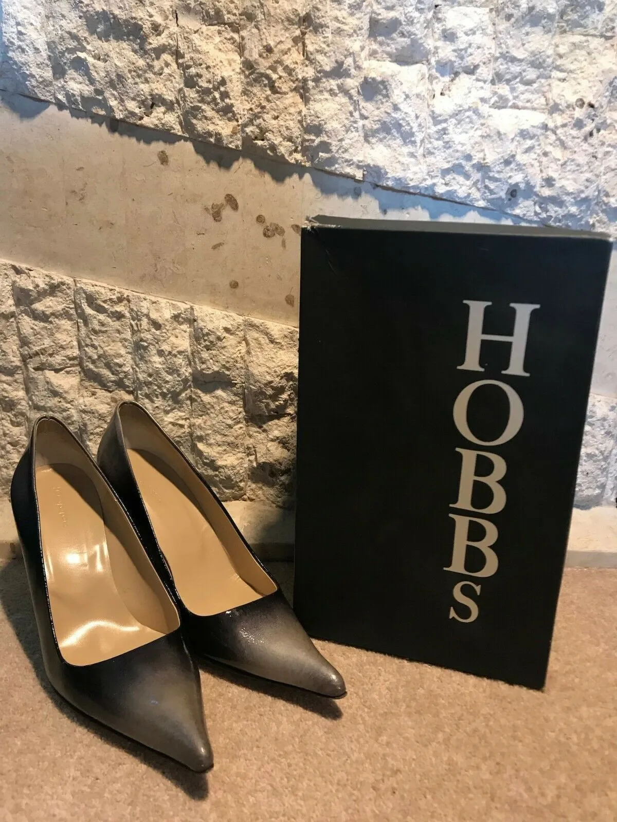 Hobbs Suzi Black Grey Patent Leather Shoes UK 7 US 9.5 EU 41