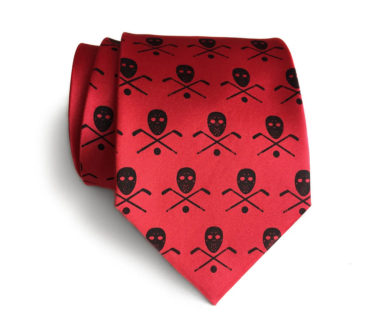 Hockey necktie. Stick, mask & puck print.