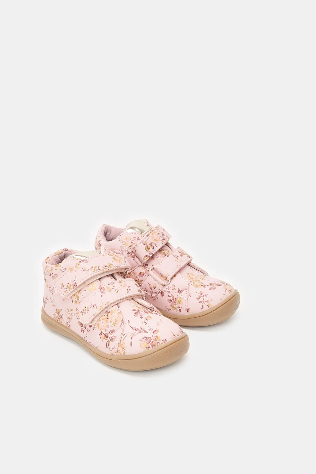 Infant Girls Pink Floral Print High-Top Sneakers