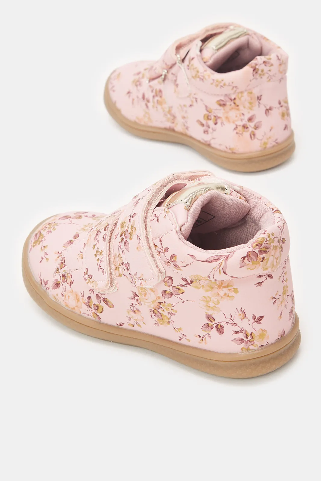 Infant Girls Pink Floral Print High-Top Sneakers