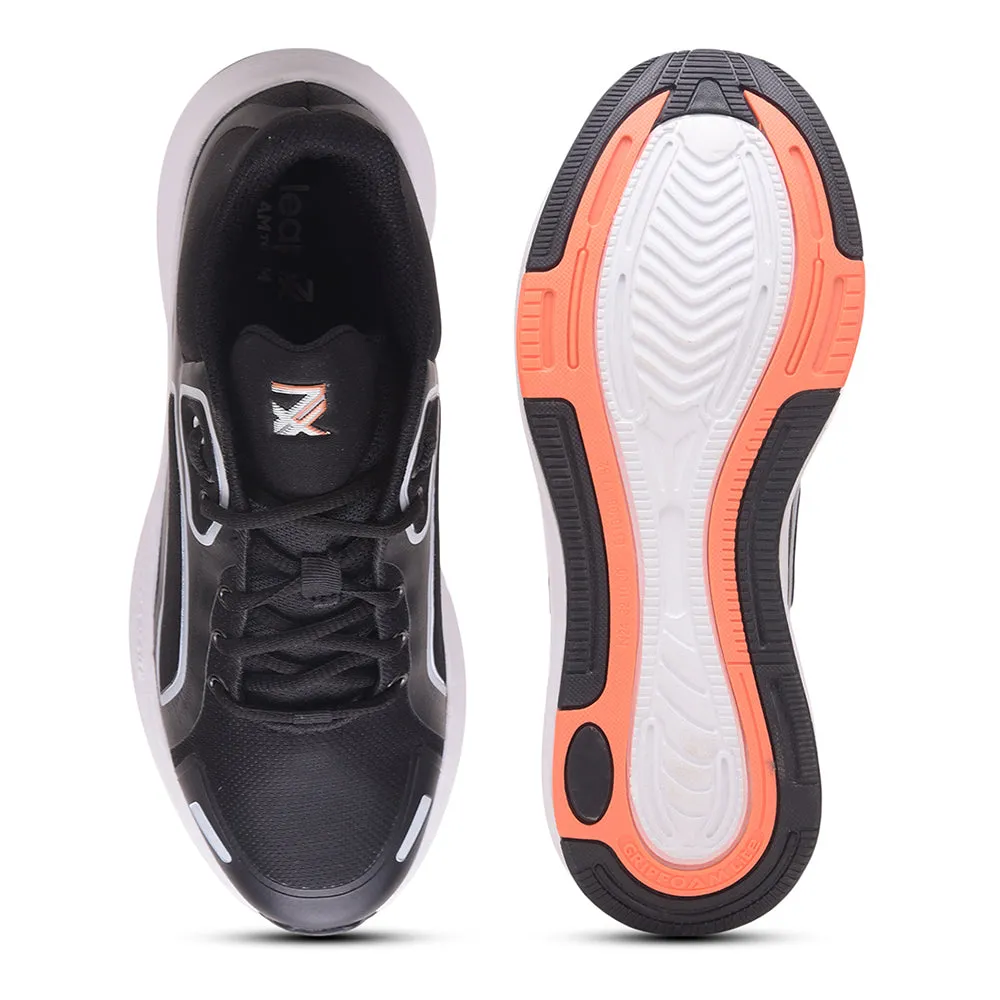 Leap7x Sports Black Lacing Running Shoes For Men GRIPPER-1E By Liberty