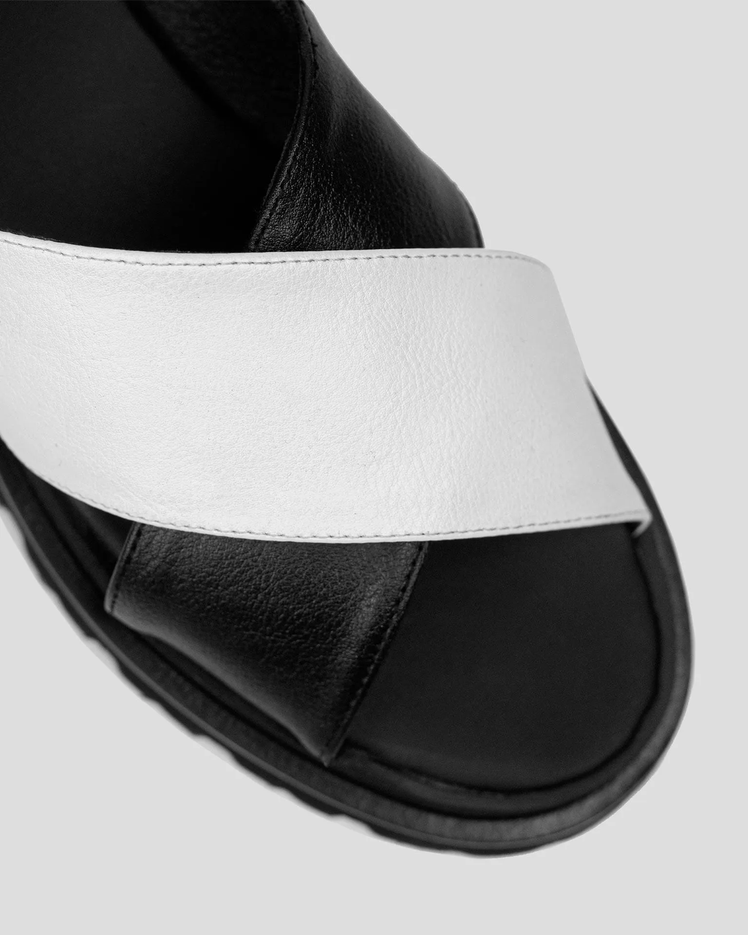 Medley Cross Strap Desserto® Cactus Leather Sandals | Black & White