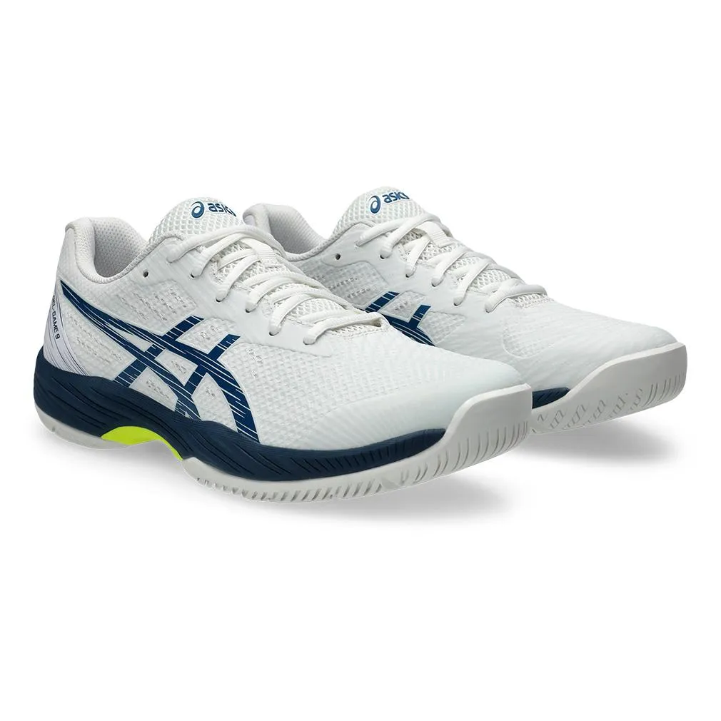 Mens Gel-Game 9 Tennis Shoes White and Mako Blue