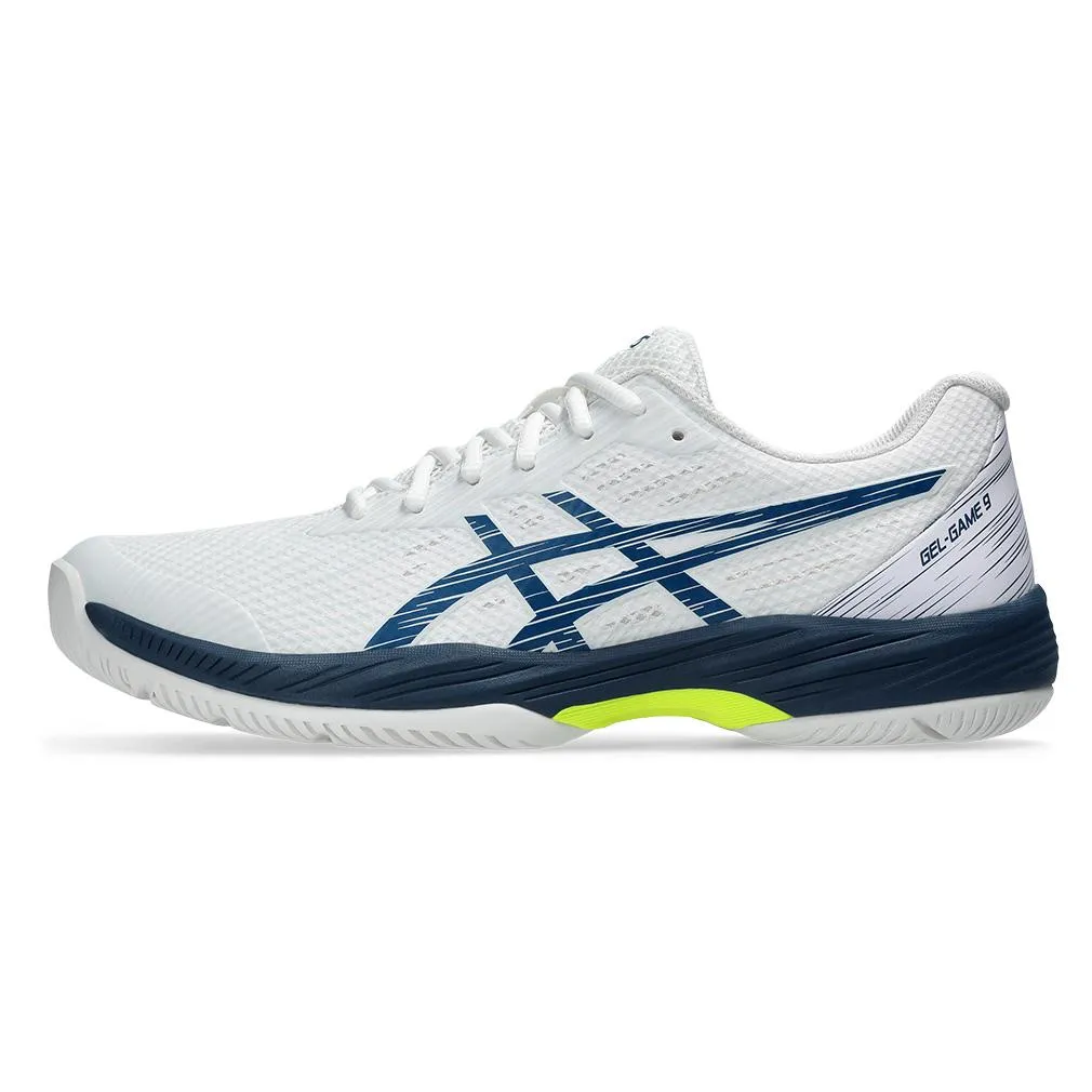 Mens Gel-Game 9 Tennis Shoes White and Mako Blue