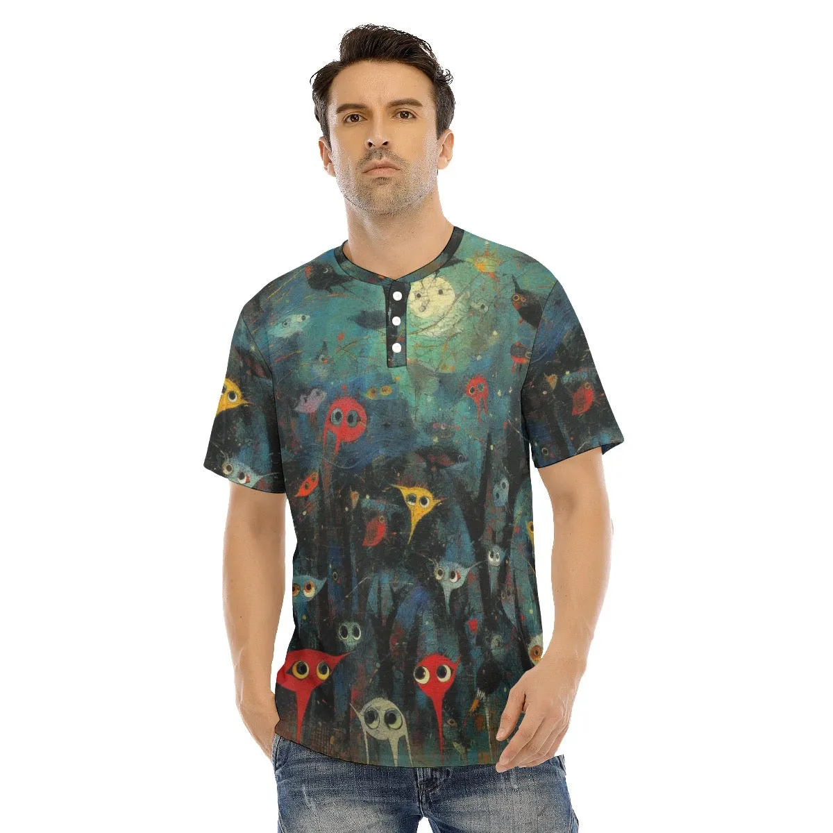 Men's Short Sleeve T-shirt With Button Closure #y138