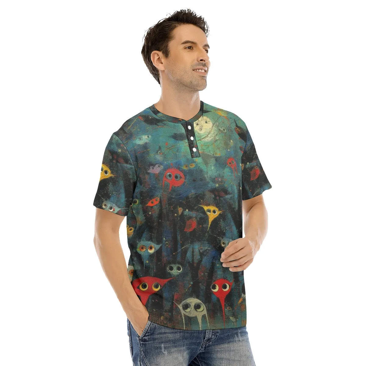 Men's Short Sleeve T-shirt With Button Closure #y138