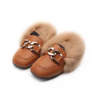 MOF Kids shoes autumn toddler little/big kid loafer with fur