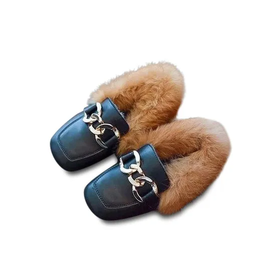 MOF Kids shoes autumn toddler little/big kid loafer with fur