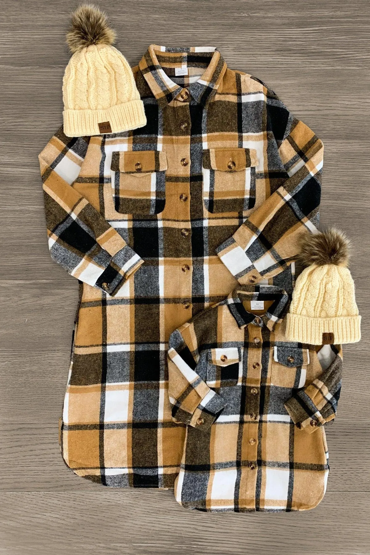 Mom & Me - Tan Flannel Button Down Shacket