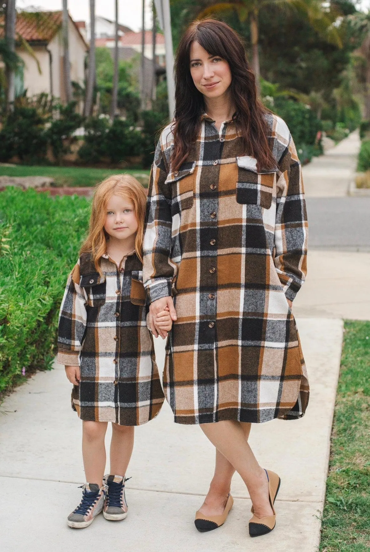 Mom & Me - Tan Flannel Button Down Shacket