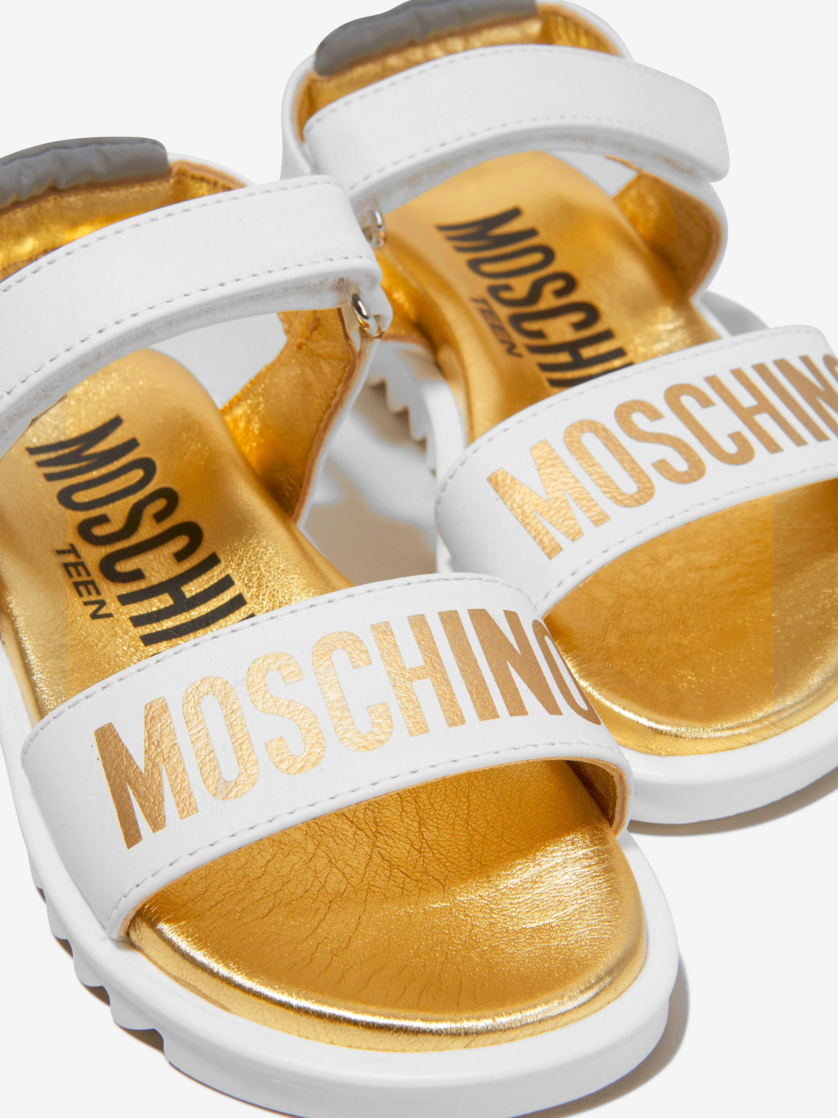 Moschino Girls Leather Logo Print Sandals