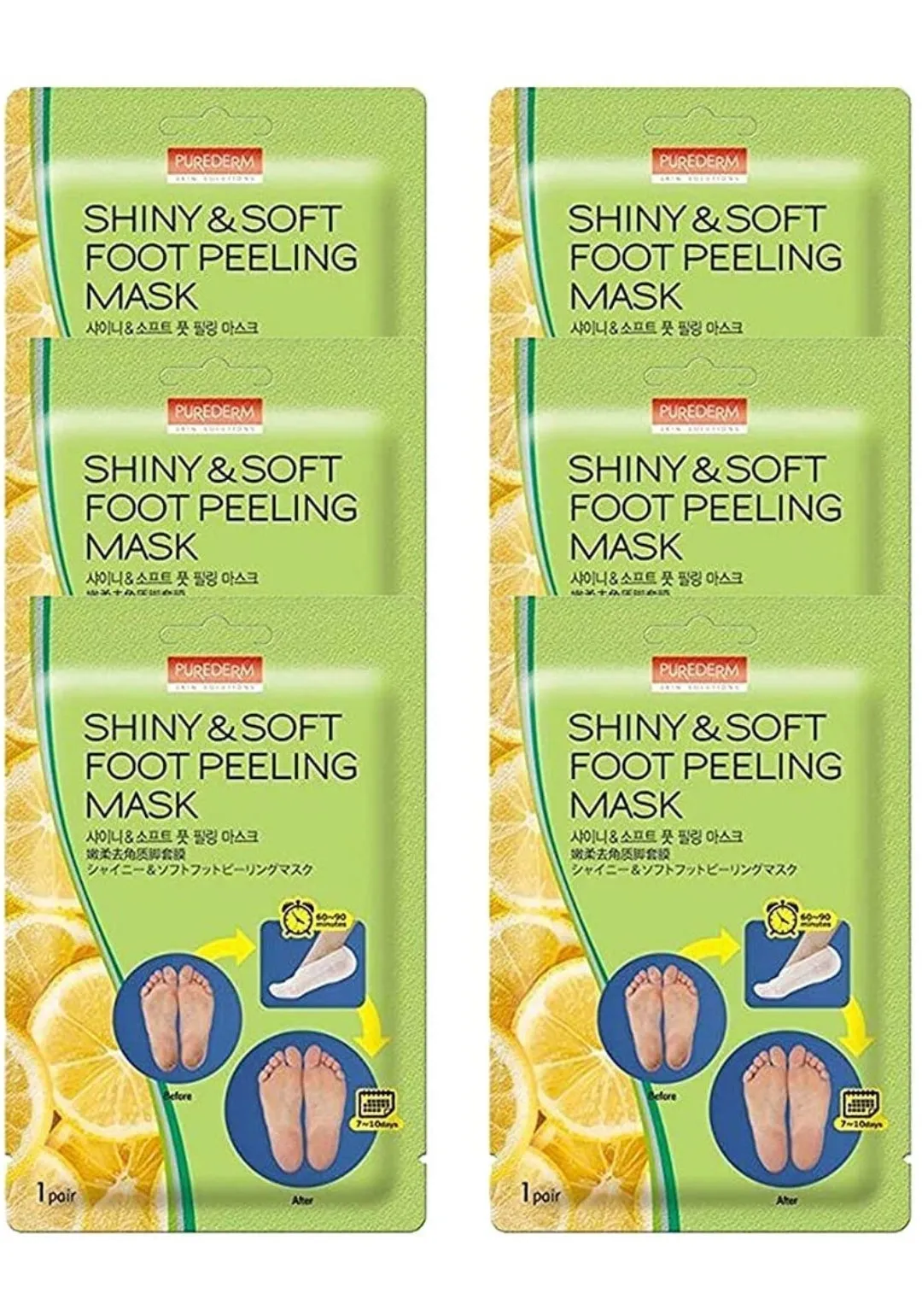 Multi Pair Foot Peeling Mask Set By Purederm - Exfoliating Foot Peel Spa Mask For Baby Soft Skin W/Sunflower Seed Oil & Lemon Extract