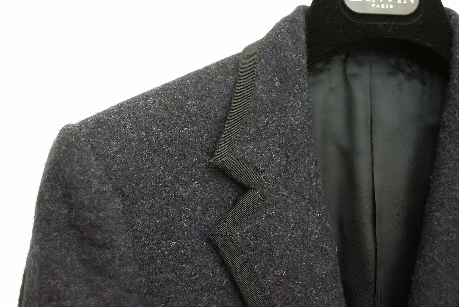 Navy Blue Alpaca Wool Blazer With Trim detail