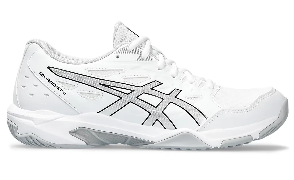 new - Asics Gel-Rocket 11 Women's Court Shoes, White/Pure Silver