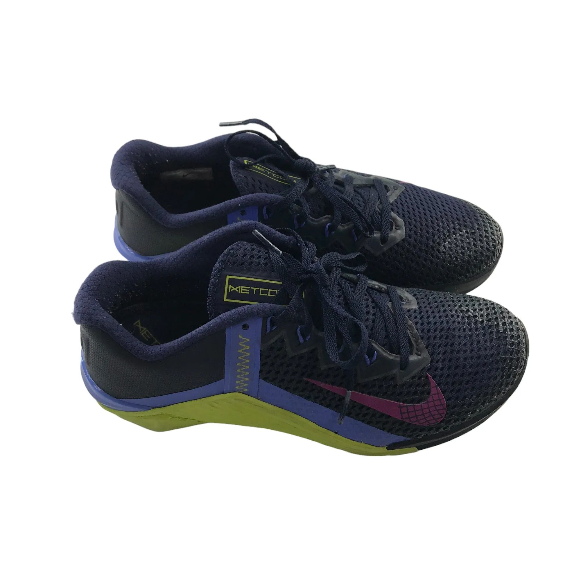 Nike Metcon 6 trainers shoe size UK 6.5 navy blue and purple with laces