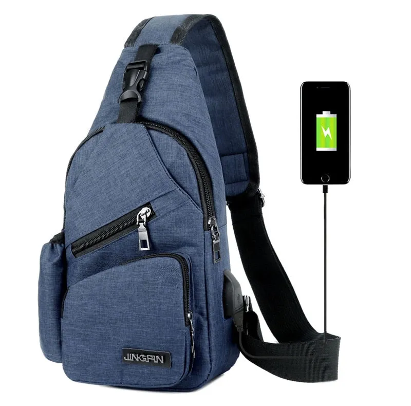 Nylon Sling Backpack Bag for Men & Women,Portable USB Charging,Crossbody Shoulder Bag