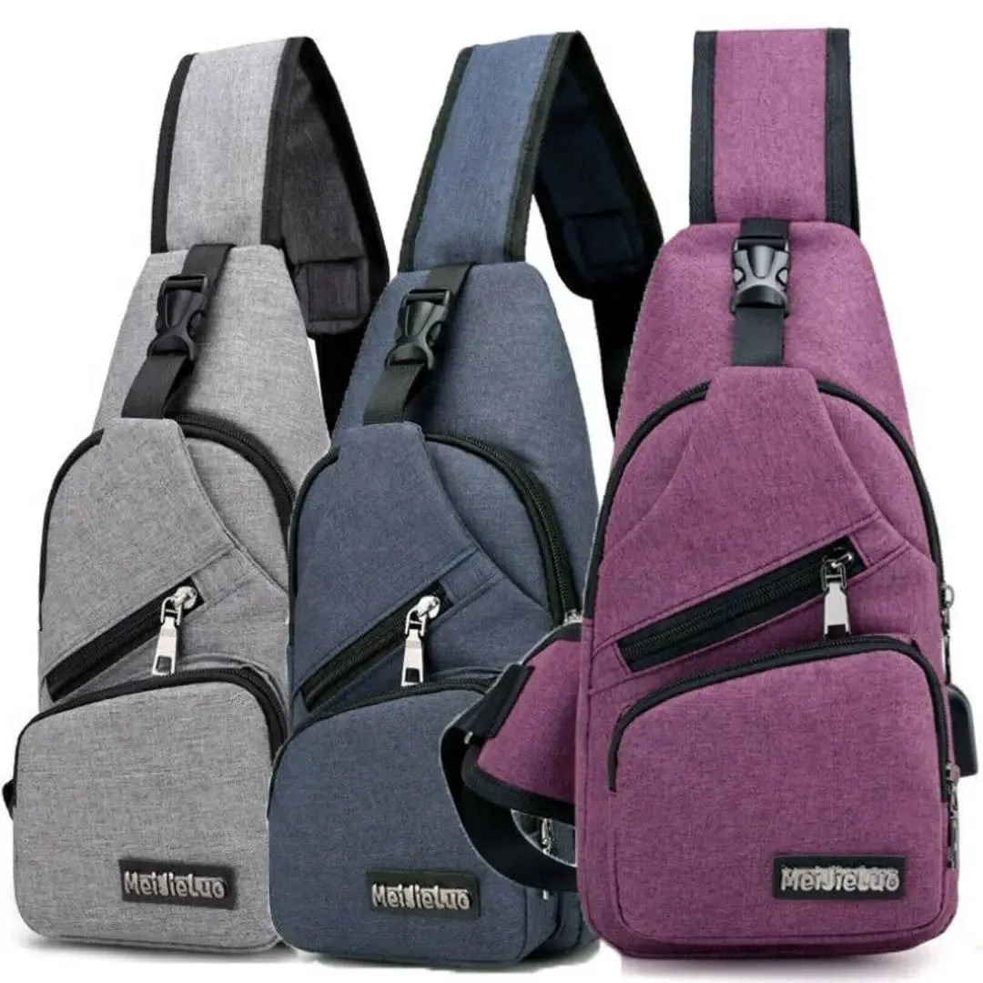 Nylon Sling Backpack Bag for Men & Women,Portable USB Charging,Crossbody Shoulder Bag